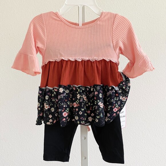 Rare Editions Baby Girls Tiered Top and Knit Leggings 2 Piece Set Size 12M - Picture 2 of 5